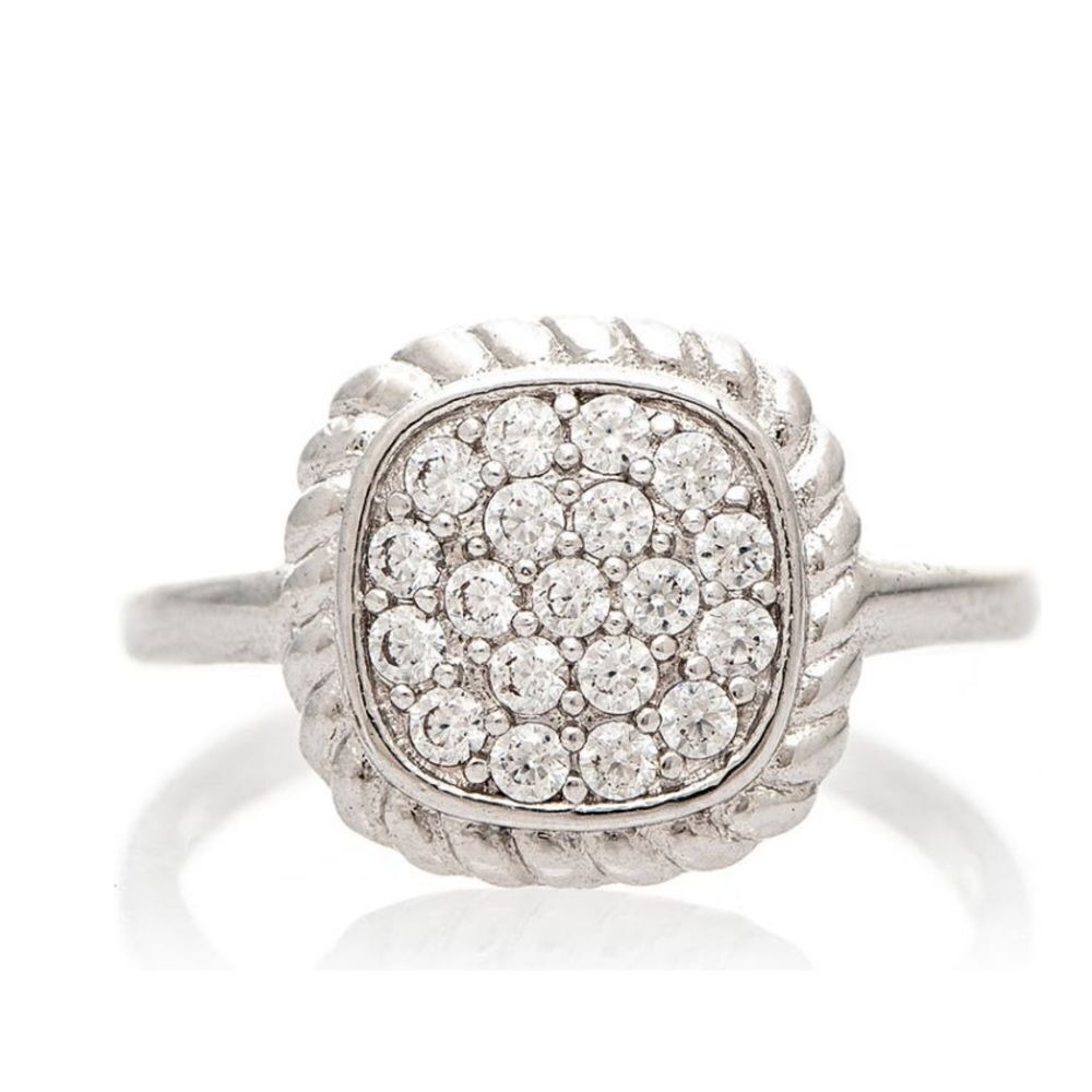 RIVKA FRIEDMAN Twisted Bezel Pavé CZ Ring, Silver Rhodium Plated, Size 6,‎ NWT
